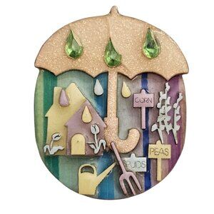 Lucinda House Gardening Pin Rain, Corn Peas Spuds Crop C927
